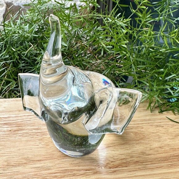 Elephant Figurine Paperweight 4.75" Hand Blown Crystal Art Glass Ground Base - Picture 2 of 7